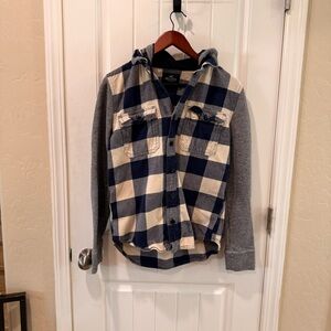 Hollister Navy and Cream Plaid button down hoodie